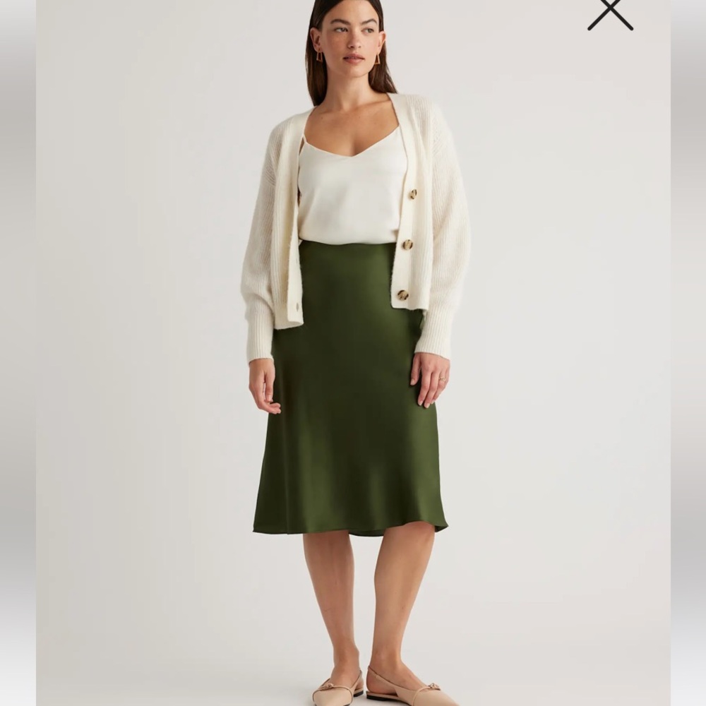 Quince Olive Green Silk Skirt